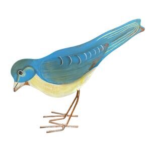 Metal Bluebird Statue Garden Tin Folk Art Hand Painted Bird Figure READ DSCT